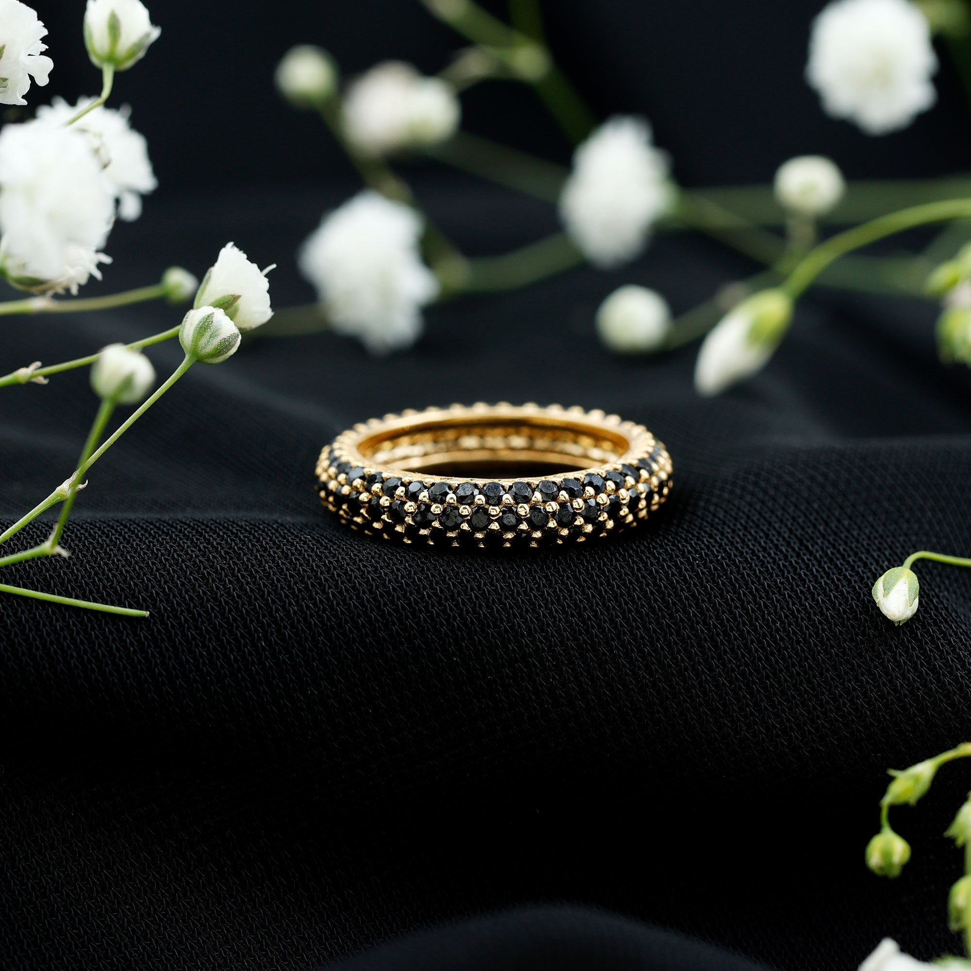 2 CT Lab Created Black Diamond Three Row Full Eternity Ring