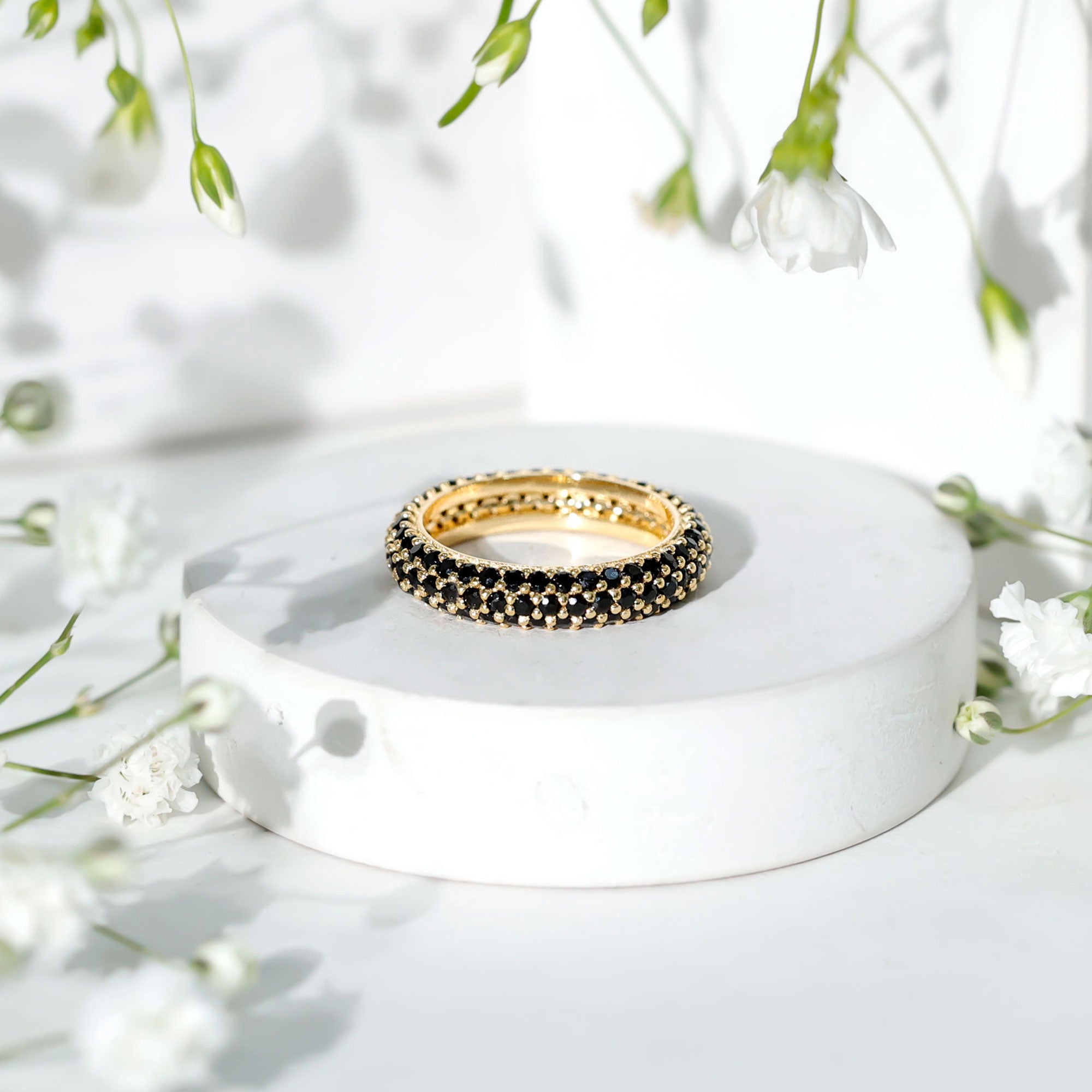 2 CT Lab Created Black Diamond Three Row Full Eternity Ring