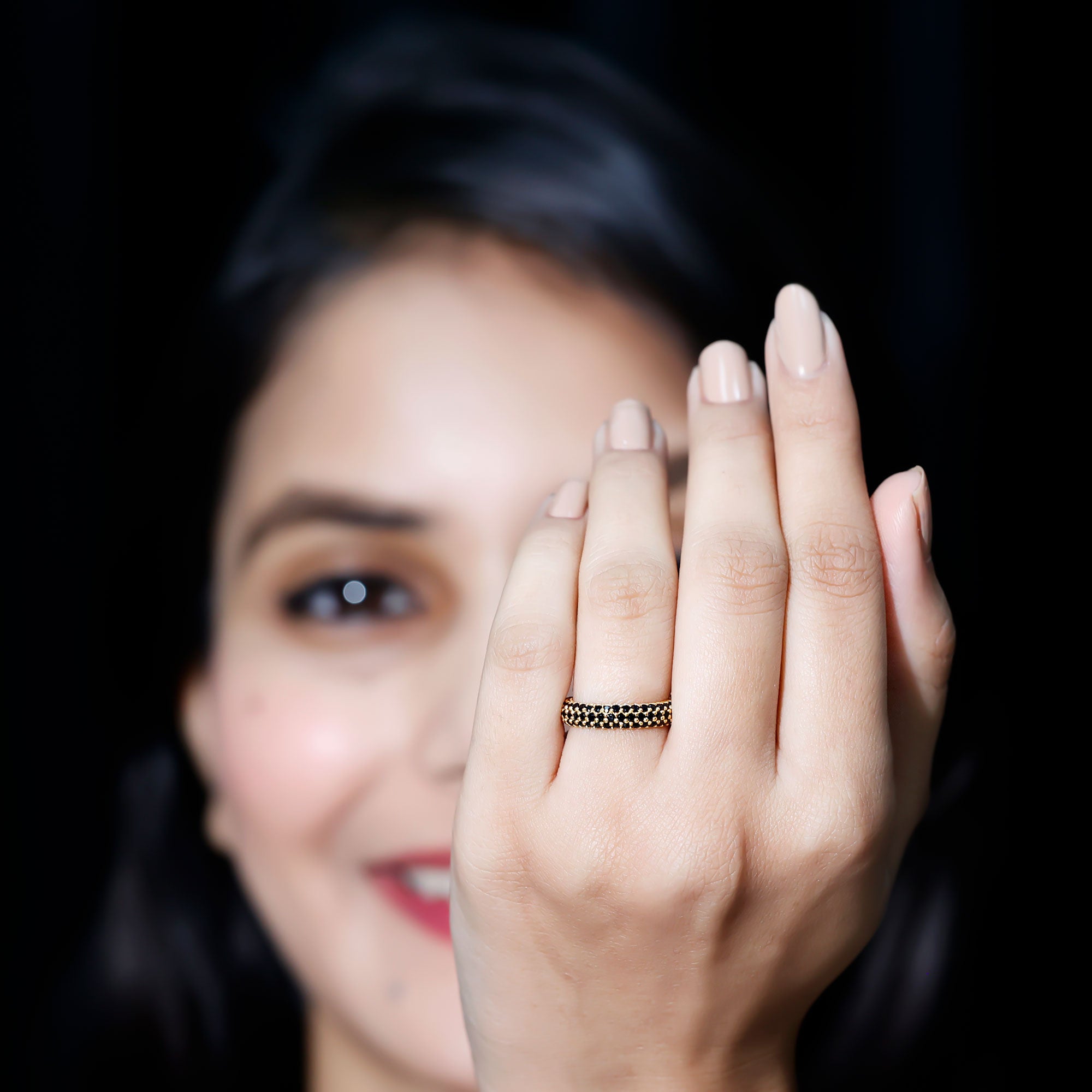 2 CT Lab Created Black Diamond Three Row Full Eternity Ring