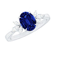 Certified 1.5 Carat Oval Lab Grown Blue Sapphire Engagement Ring with Diamond Trio
