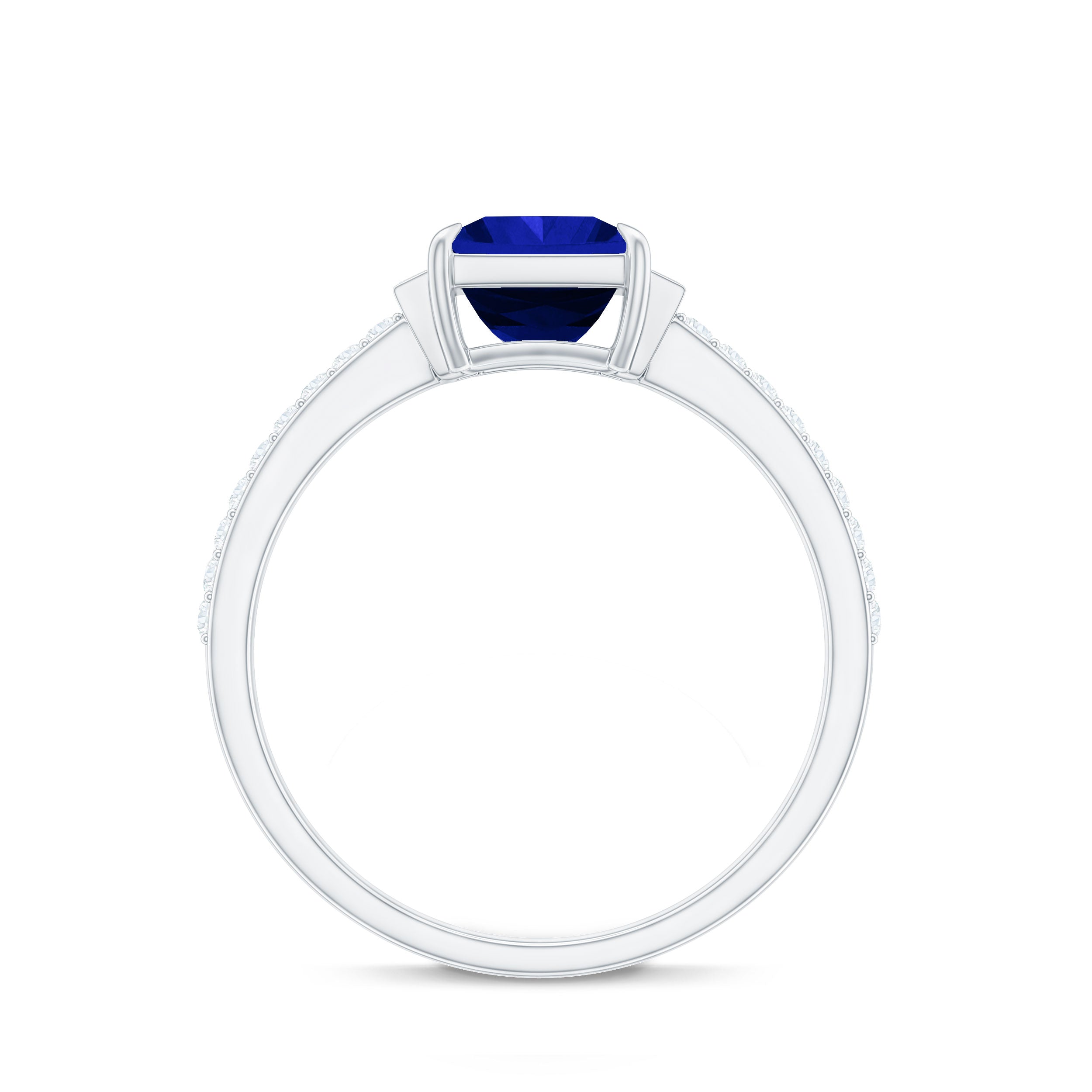 Princess Cut Created Blue Sapphire Solitaire Engagement Ring With Moissanite