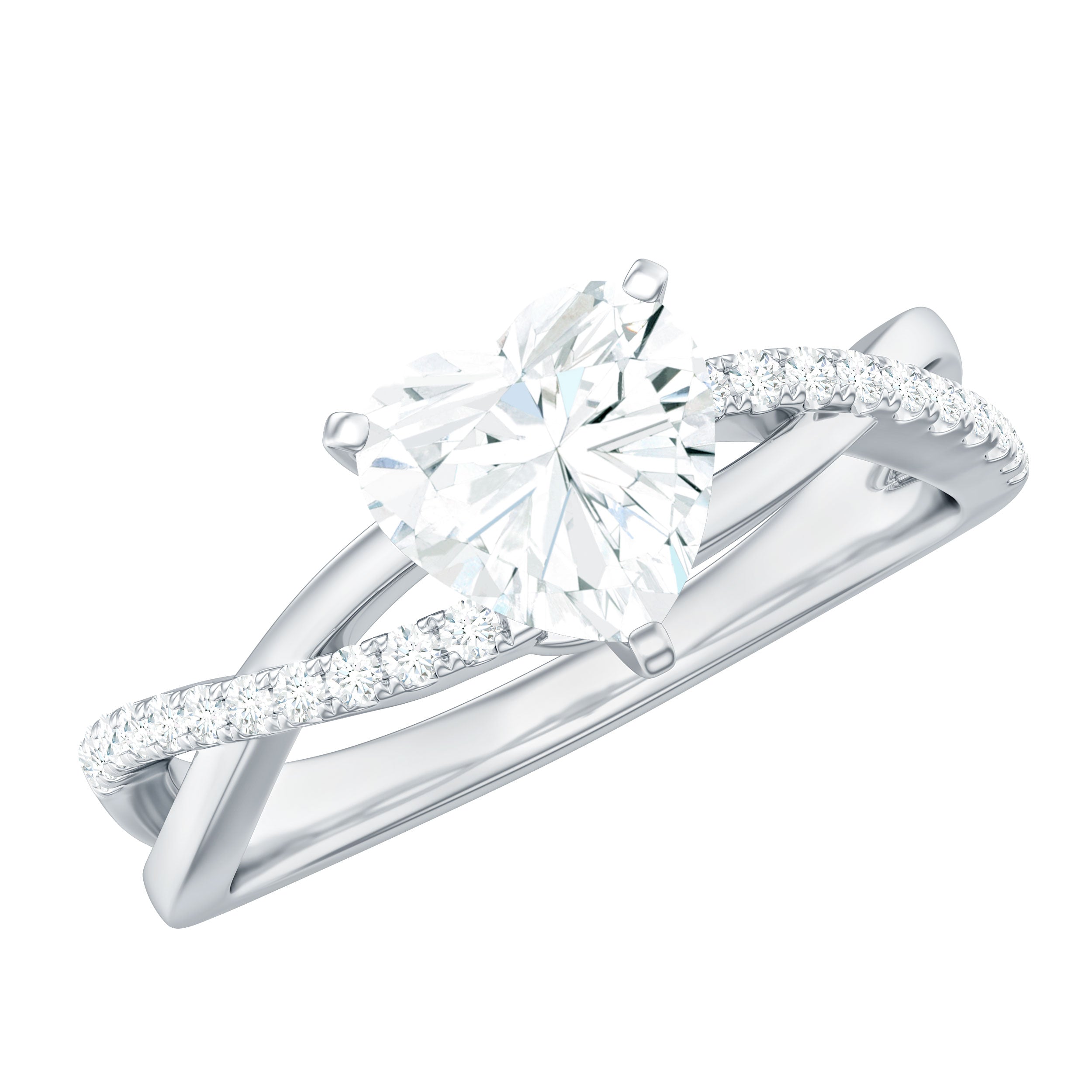 Heart Shape Moissanite Crossover Engagement Ring for Her