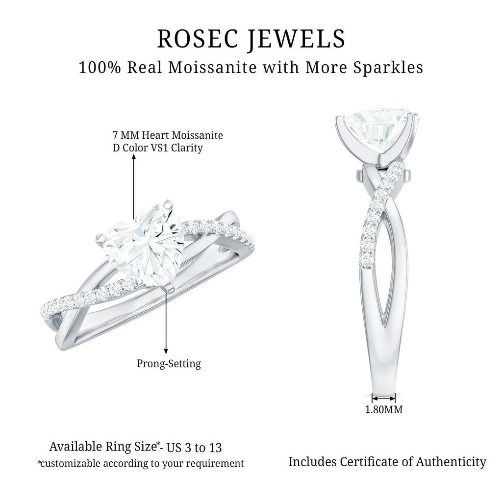 Heart Shape Moissanite Crossover Engagement Ring for Her