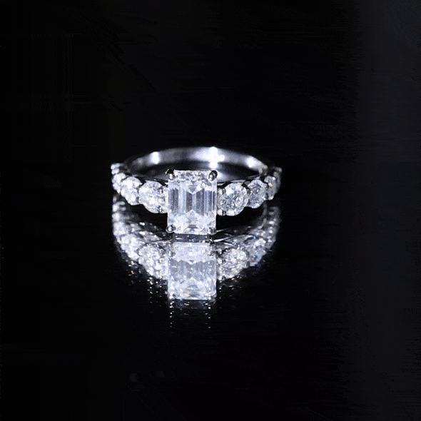 3.5 CT Octagon Cut Moissanite Solitaire Ring with Side Stones