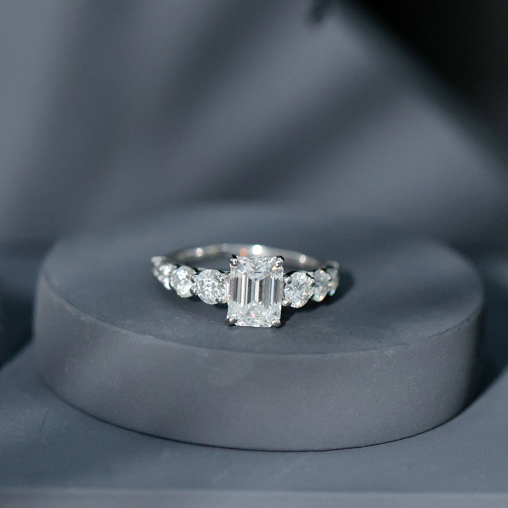 3.5 CT Octagon Cut Moissanite Solitaire Ring with Side Stones
