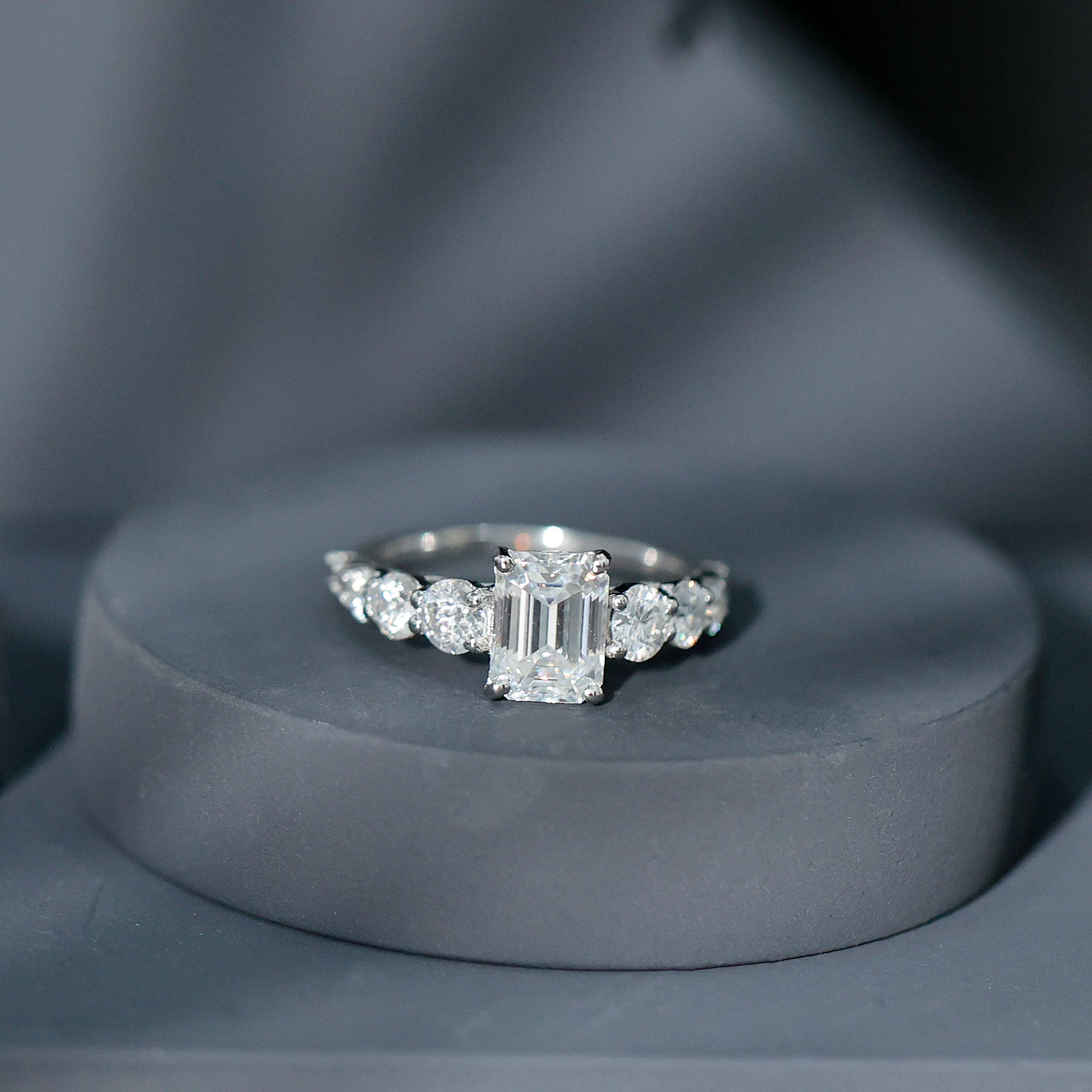 3.5 CT Octagon Cut Moissanite Solitaire Ring with Side Stones