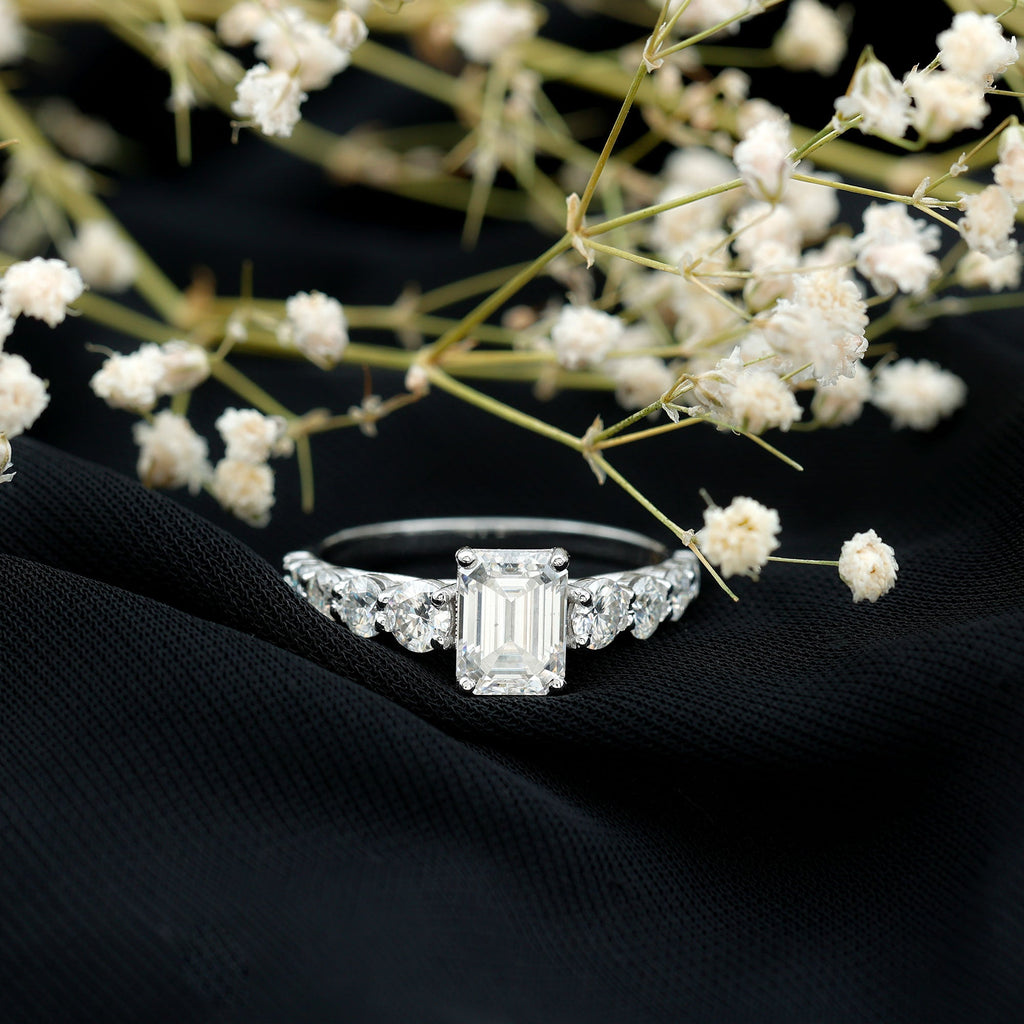 3.5 CT Octagon Cut Moissanite Solitaire Ring with Side Stones