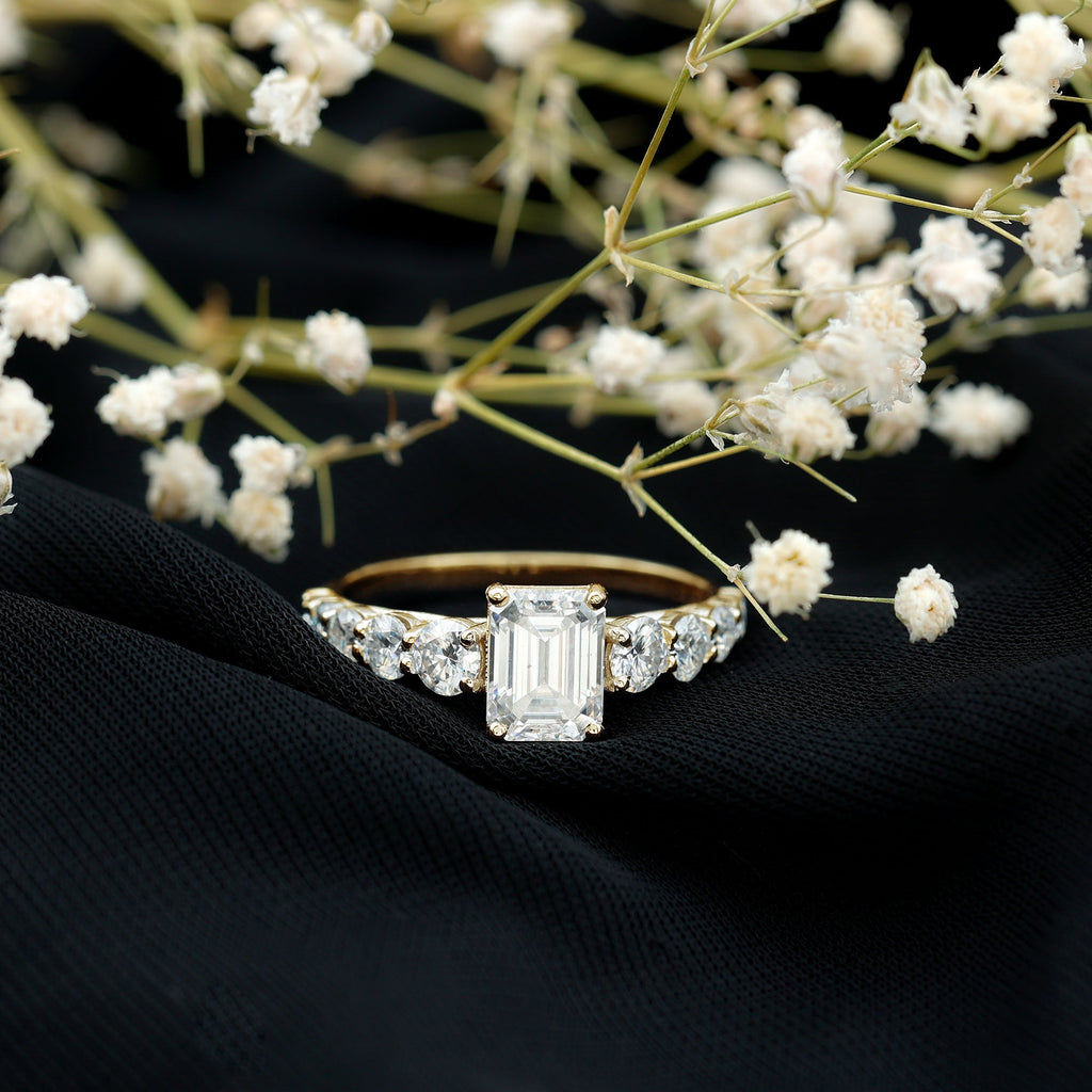 3.5 CT Octagon Cut Moissanite Solitaire Ring with Side Stones