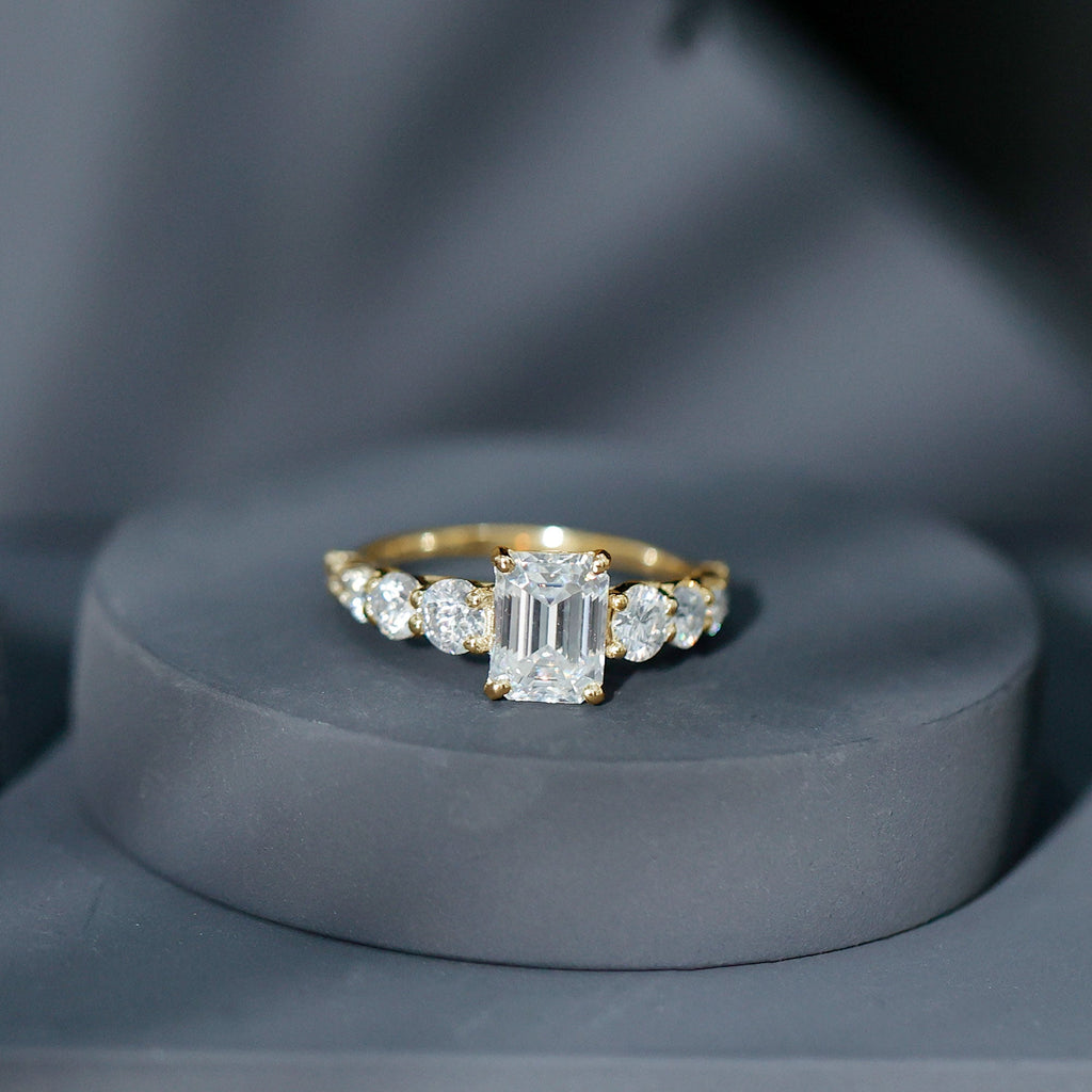3.5 CT Octagon Cut Moissanite Solitaire Ring with Side Stones