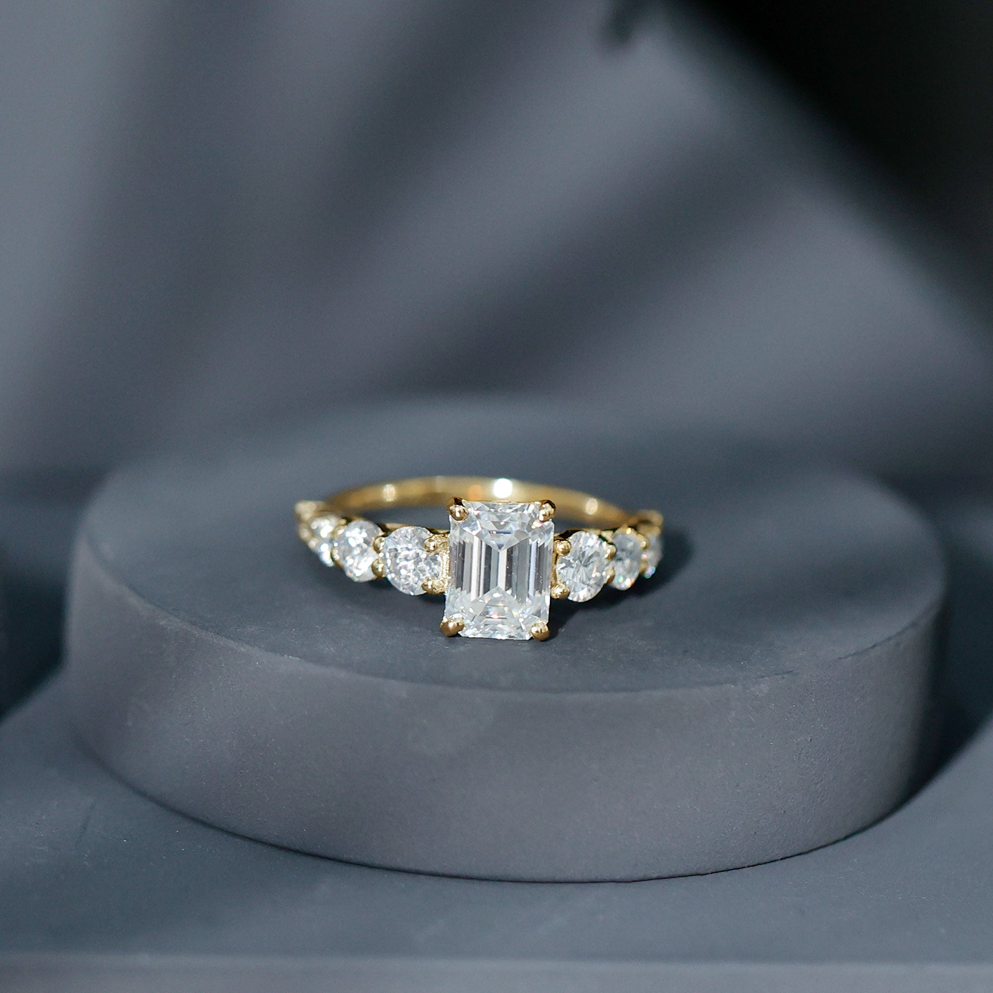 3.5 CT Octagon Cut Moissanite Solitaire Ring with Side Stones
