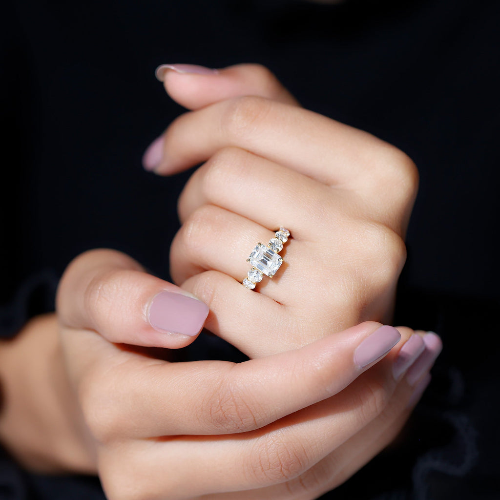 3.5 CT Octagon Cut Moissanite Solitaire Ring with Side Stones