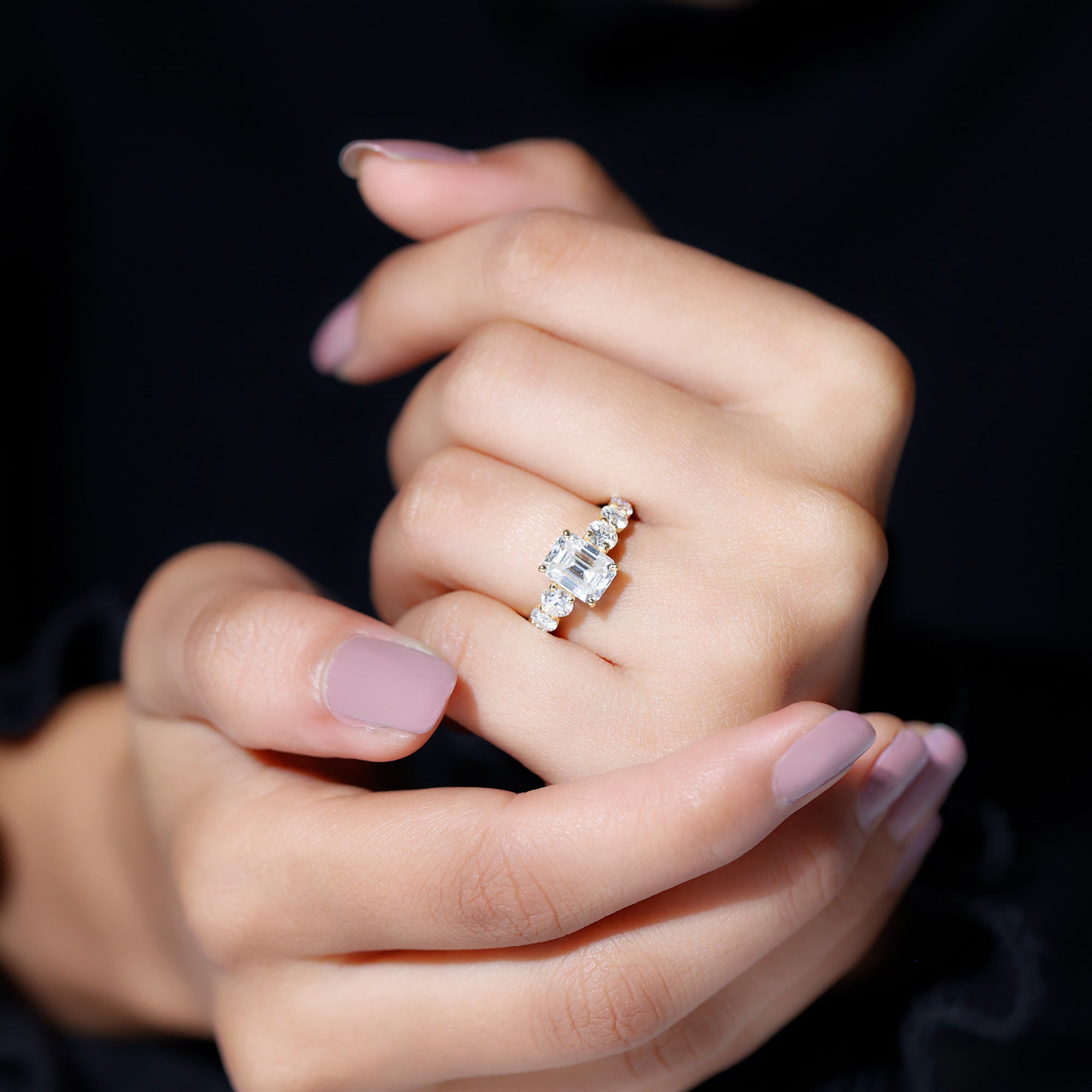 3.5 CT Octagon Cut Moissanite Solitaire Ring with Side Stones