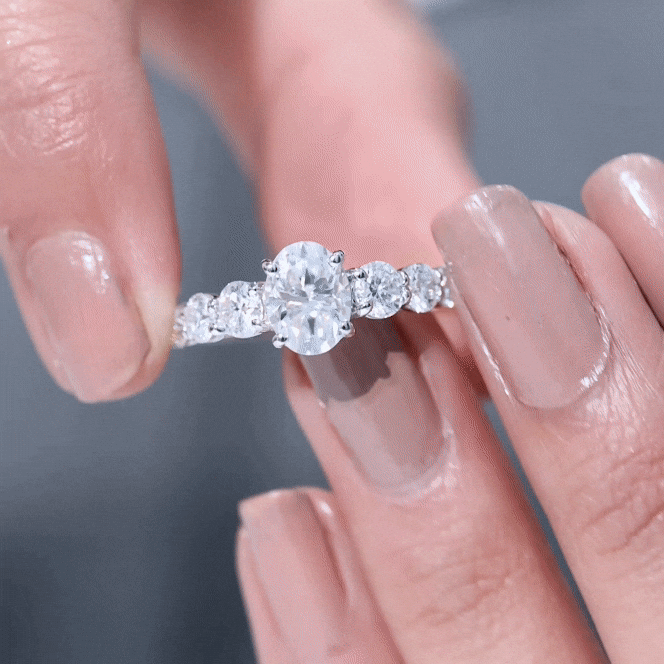 3 CT Oval Cut Moissanite Side Stone Engagement Ring