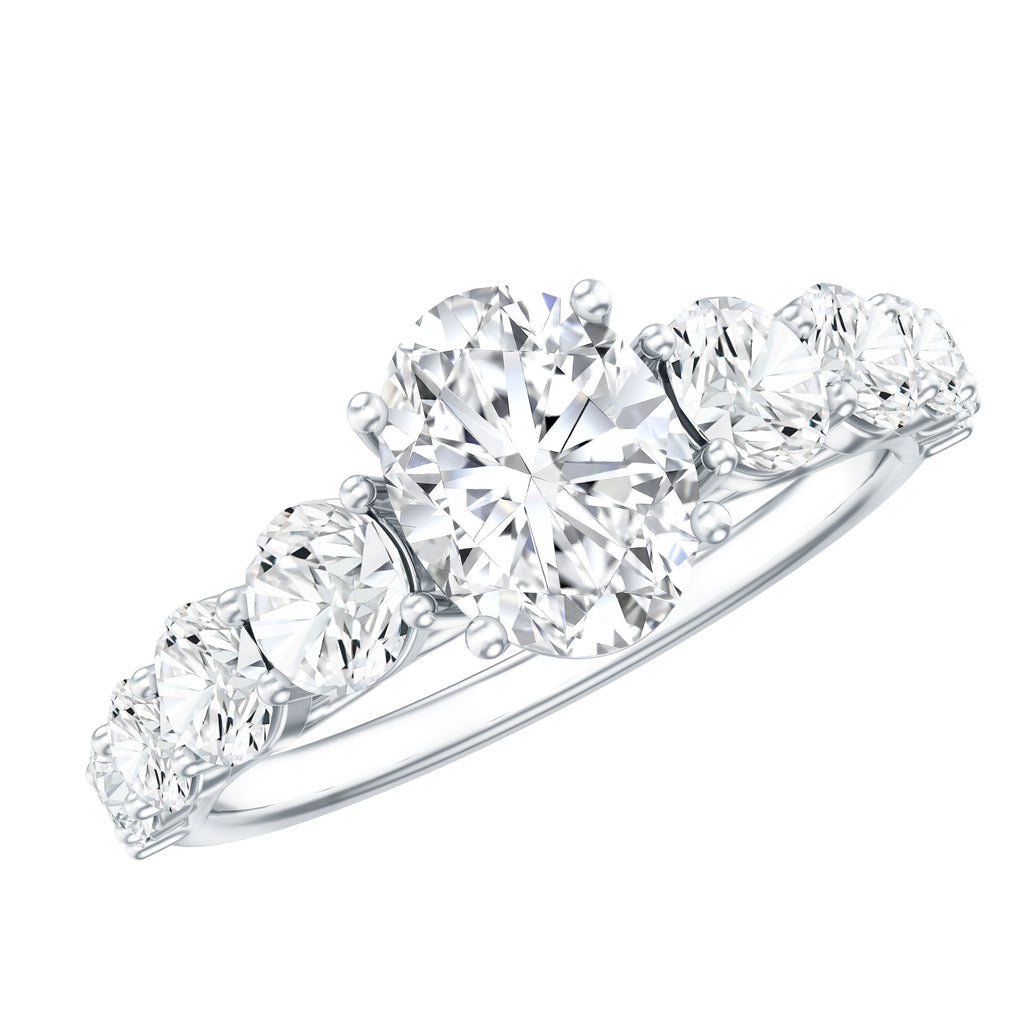 3 CT Oval Cut Moissanite Side Stone Engagement Ring