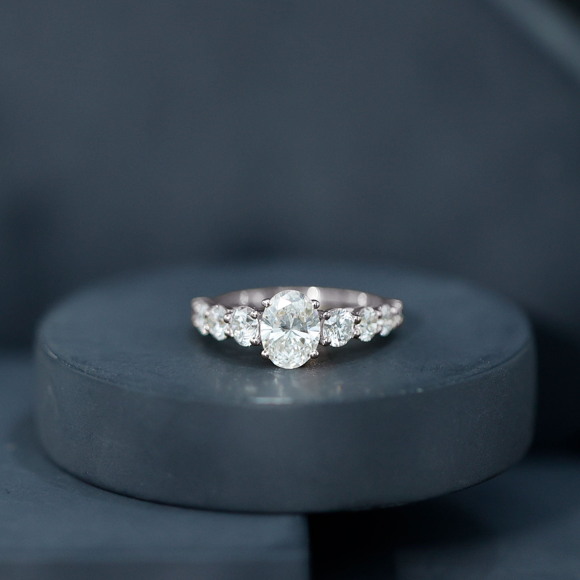 3 CT Oval Cut Moissanite Side Stone Engagement Ring