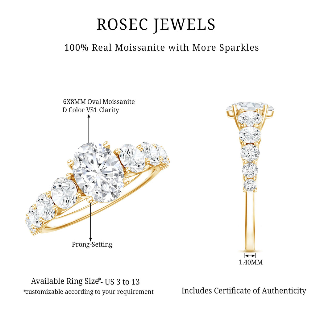 3 CT Oval Cut Moissanite Side Stone Engagement Ring