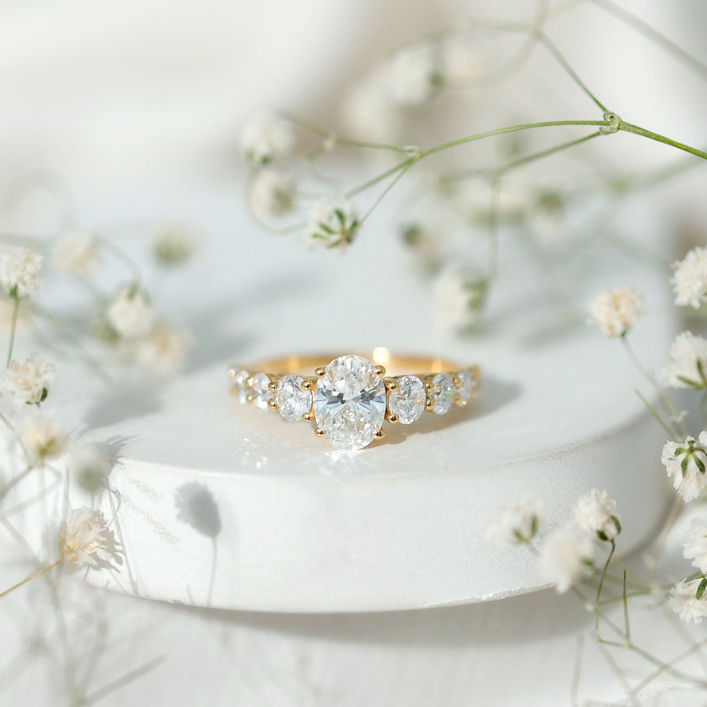 3 CT Oval Cut Moissanite Side Stone Engagement Ring