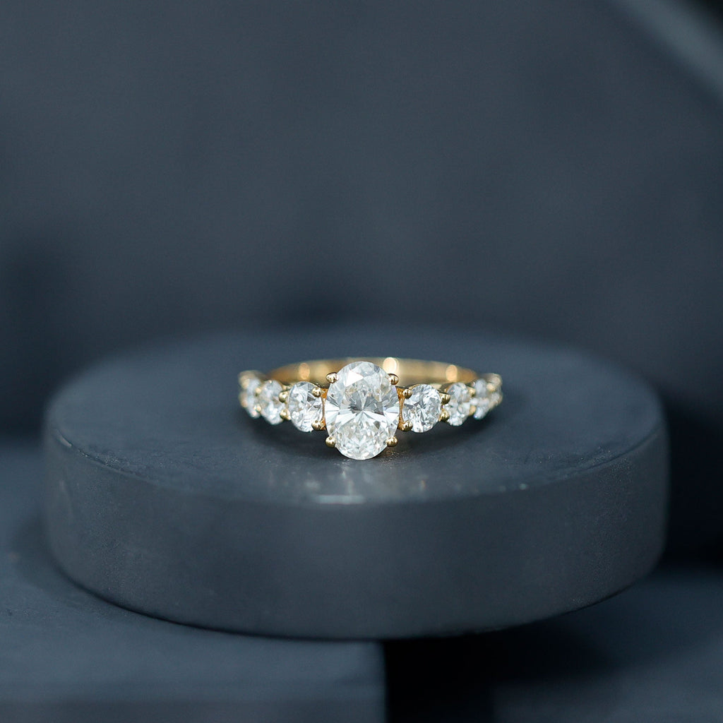 3 CT Oval Cut Moissanite Side Stone Engagement Ring