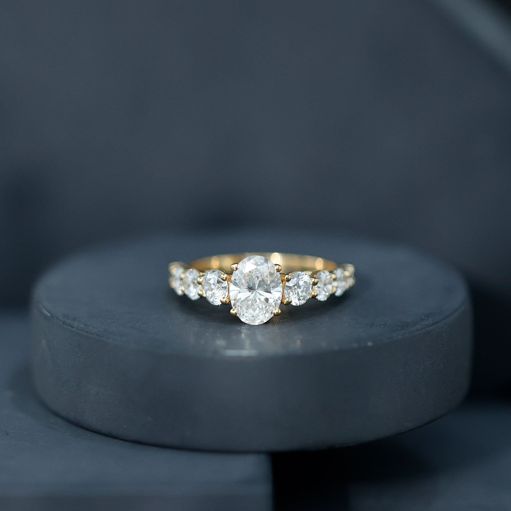 3 CT Oval Cut Moissanite Side Stone Engagement Ring