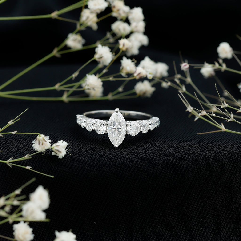 Marquise Moissanite Engagement Ring With Side Stones