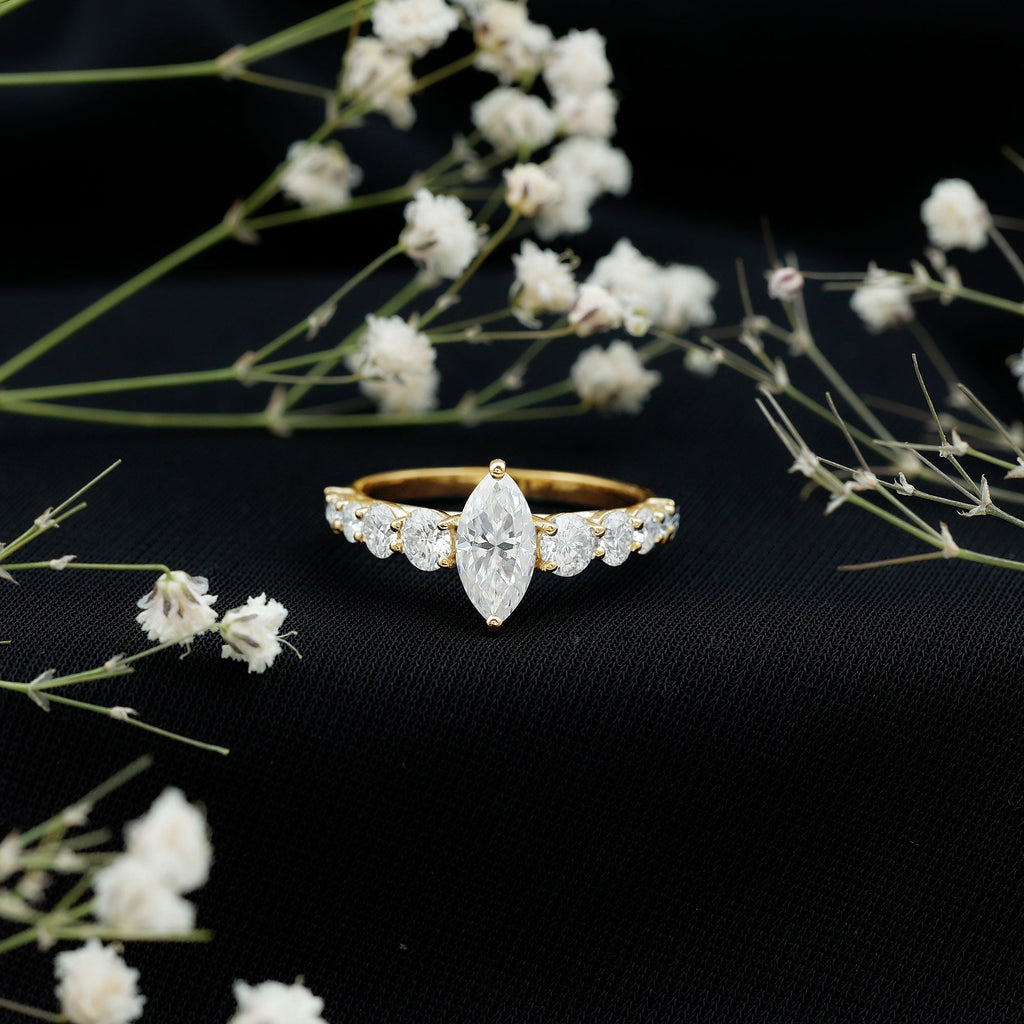 Marquise Moissanite Engagement Ring With Side Stones