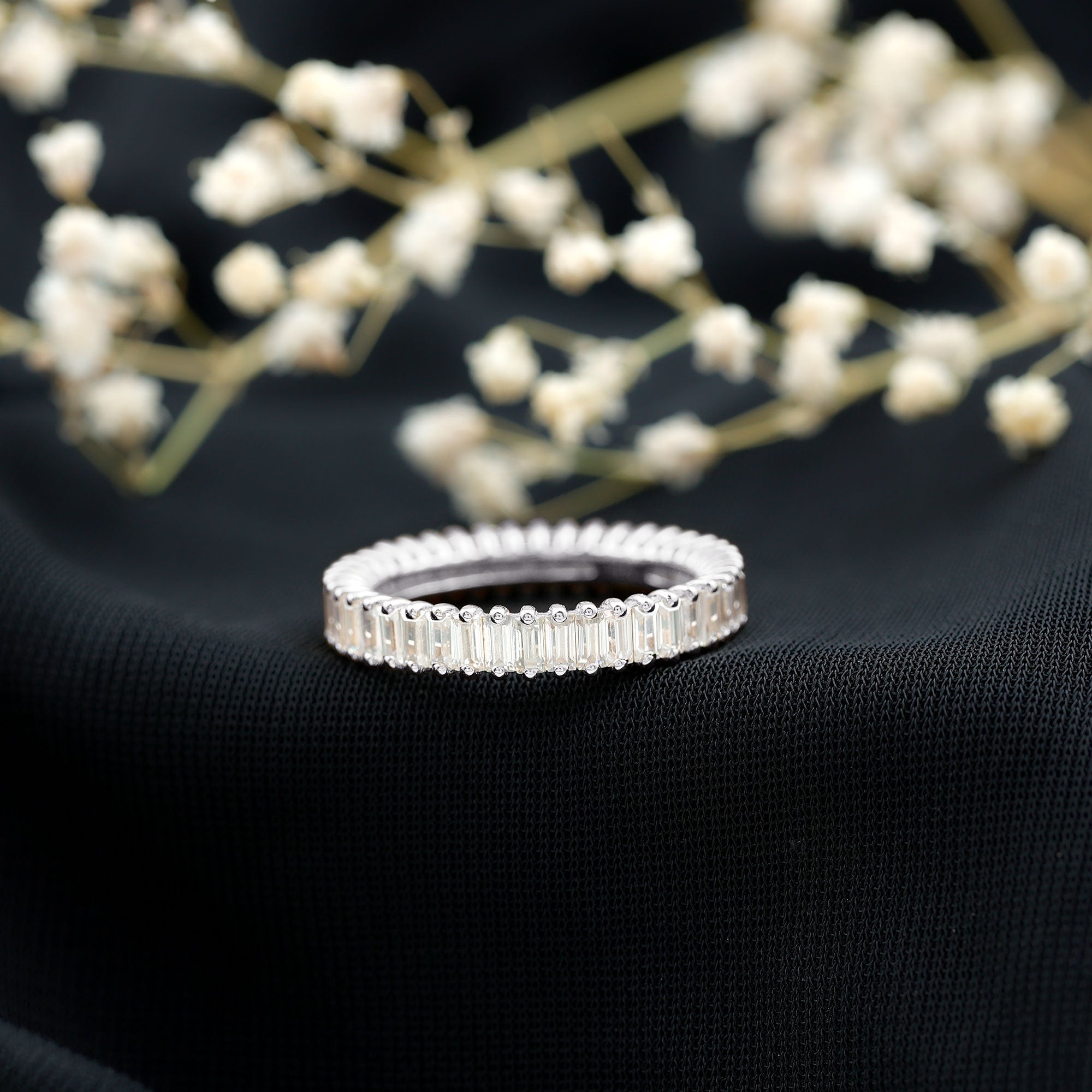 Baguette Cut Certified Moissanite Eternity Stackable Ring
