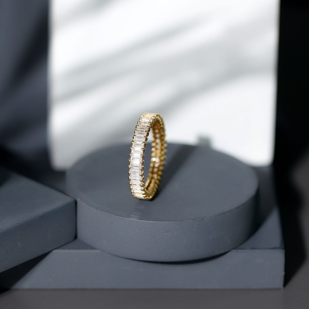 Baguette Cut Certified Moissanite Eternity Stackable Ring