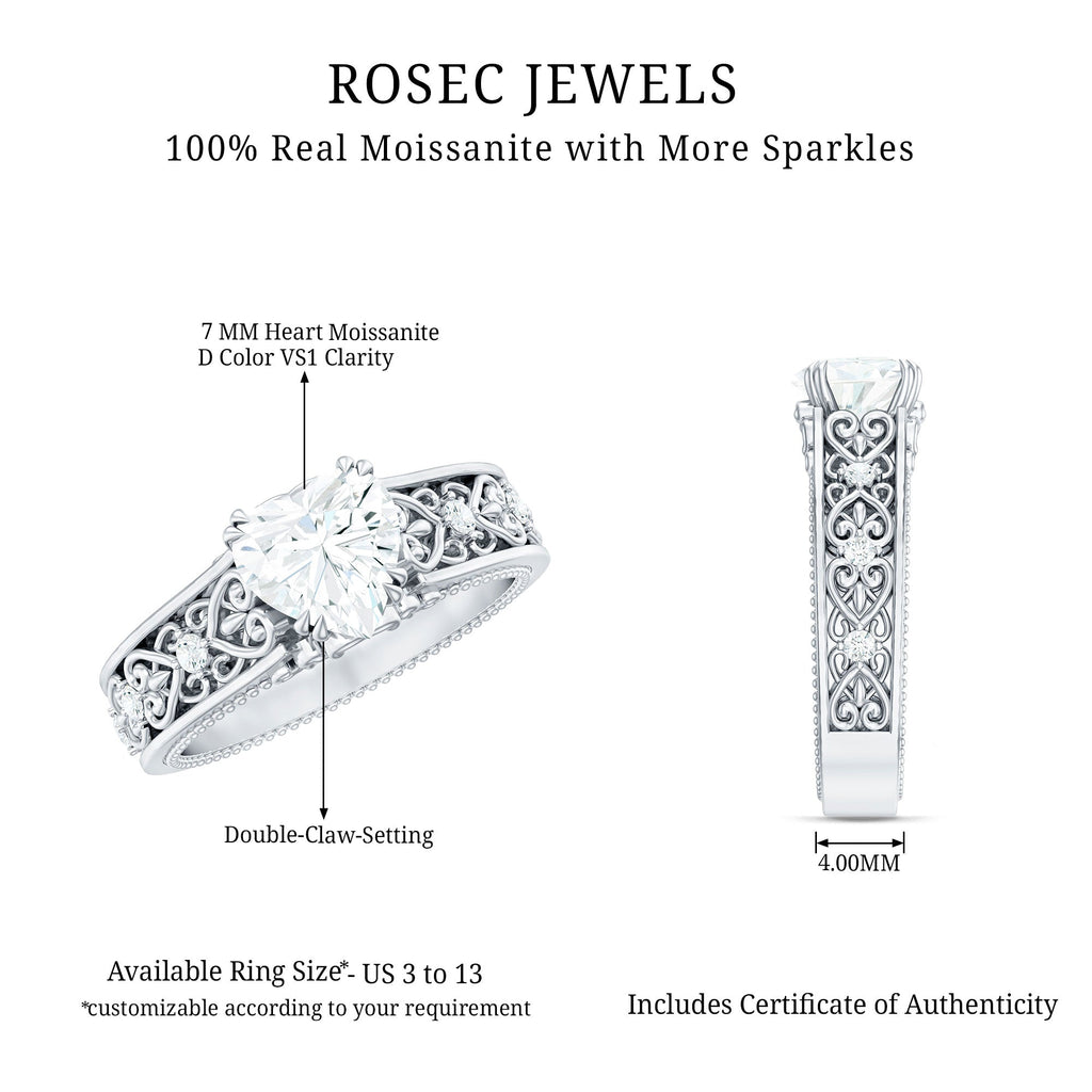 Heart Shape Moissanite Filigree Style Engagement Rings