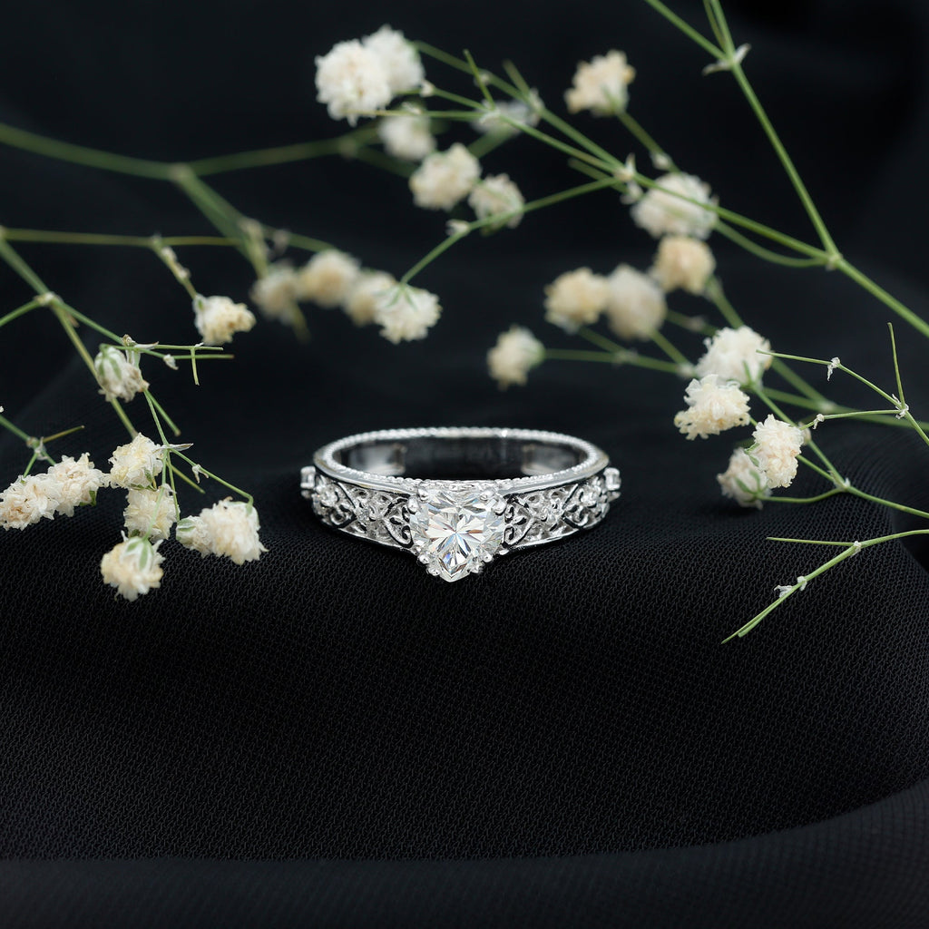 Heart Shape Moissanite Filigree Style Engagement Rings