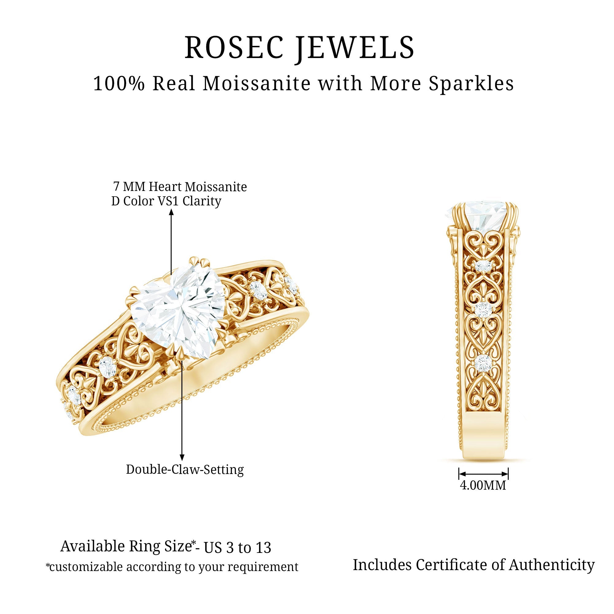 Heart Shape Moissanite Filigree Style Engagement Rings