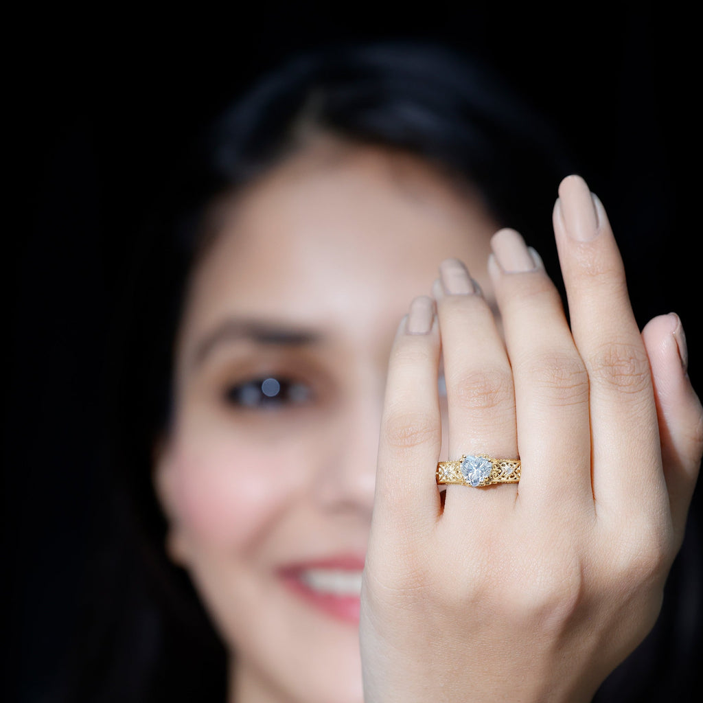 Heart Shape Moissanite Filigree Style Engagement Rings