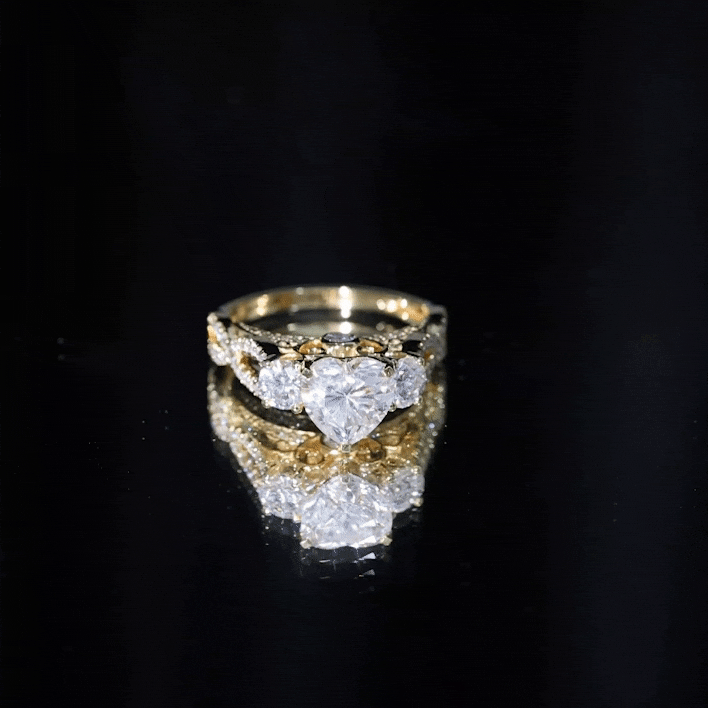 Heart Moissanite 3 Stone Engagement Ring in Crossover Band