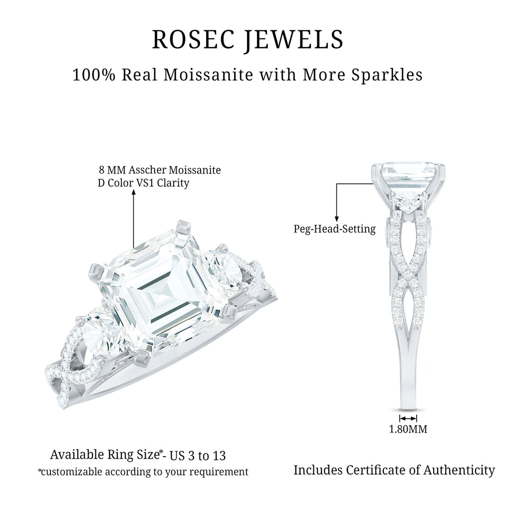 Asscher Cut Certified Moissanite Vintage Looking Engagement Ring