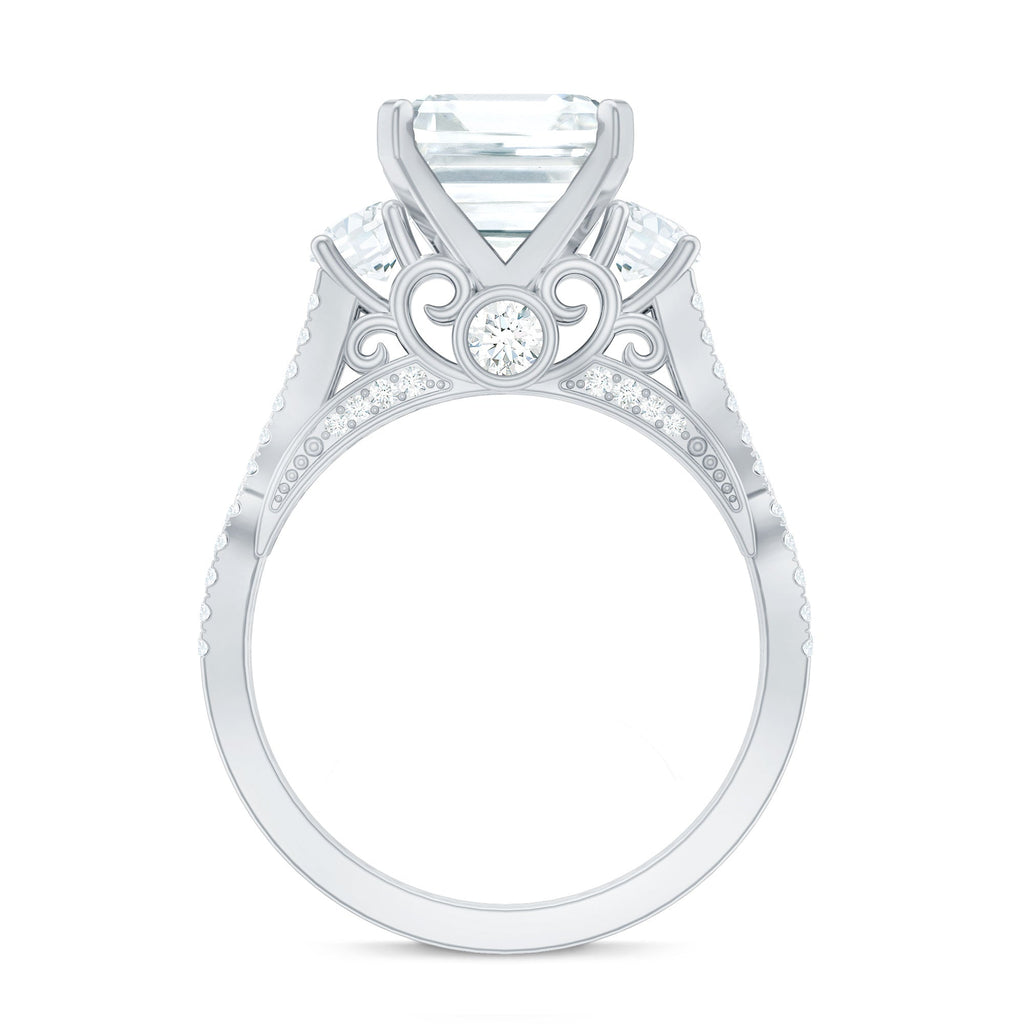 Asscher Cut Certified Moissanite Vintage Looking Engagement Ring