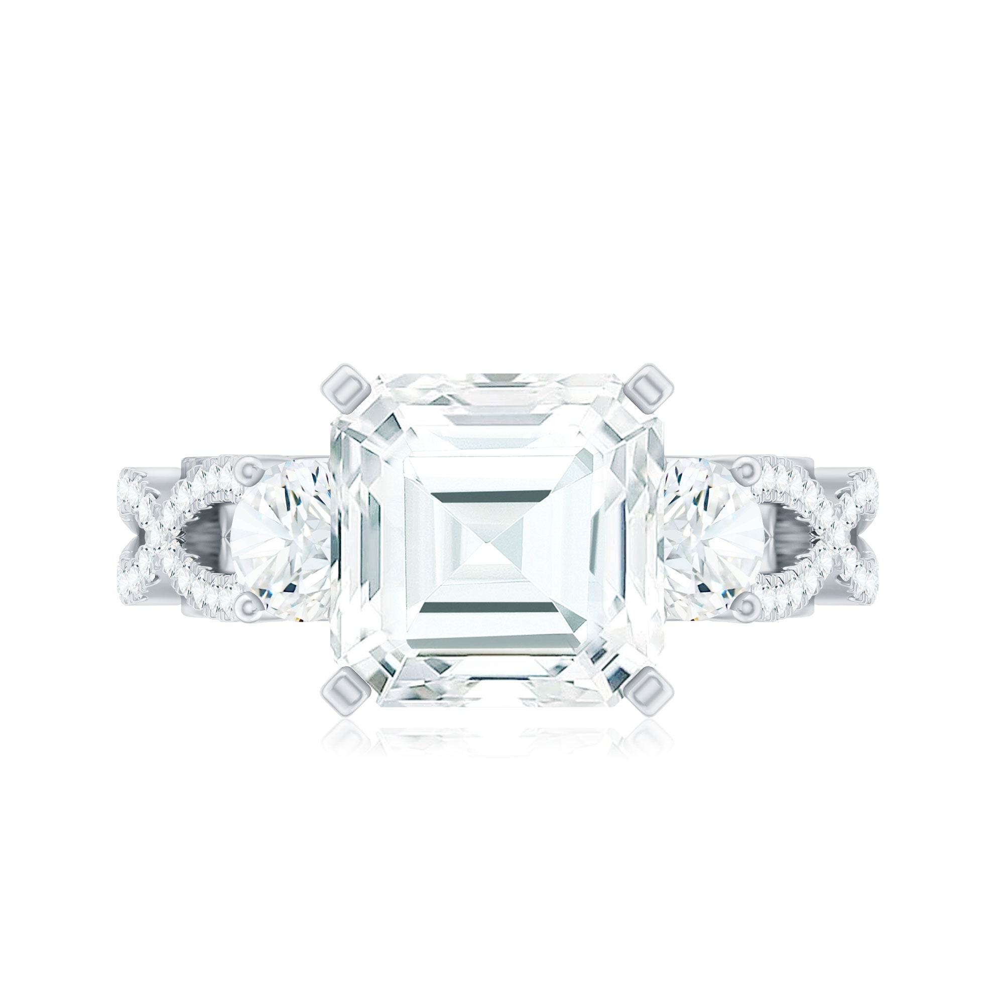 Asscher Cut Certified Moissanite Vintage Looking Engagement Ring
