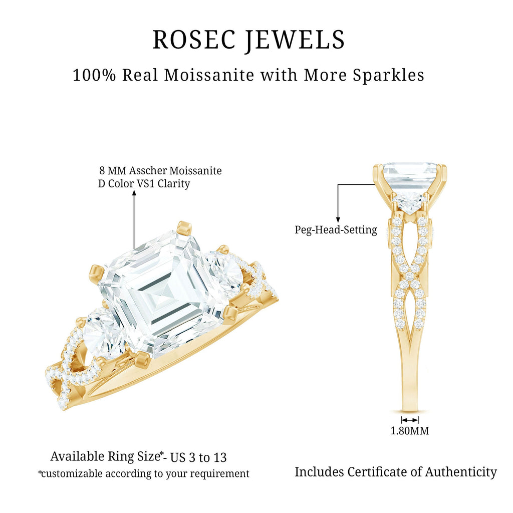 Asscher Cut Certified Moissanite Vintage Looking Engagement Ring