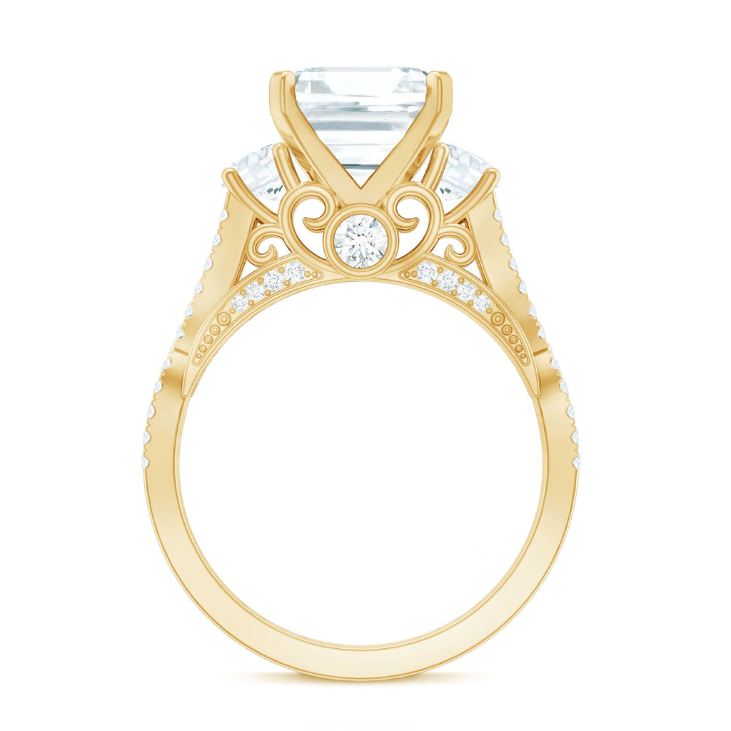 Asscher Cut Certified Moissanite Vintage Looking Engagement Ring