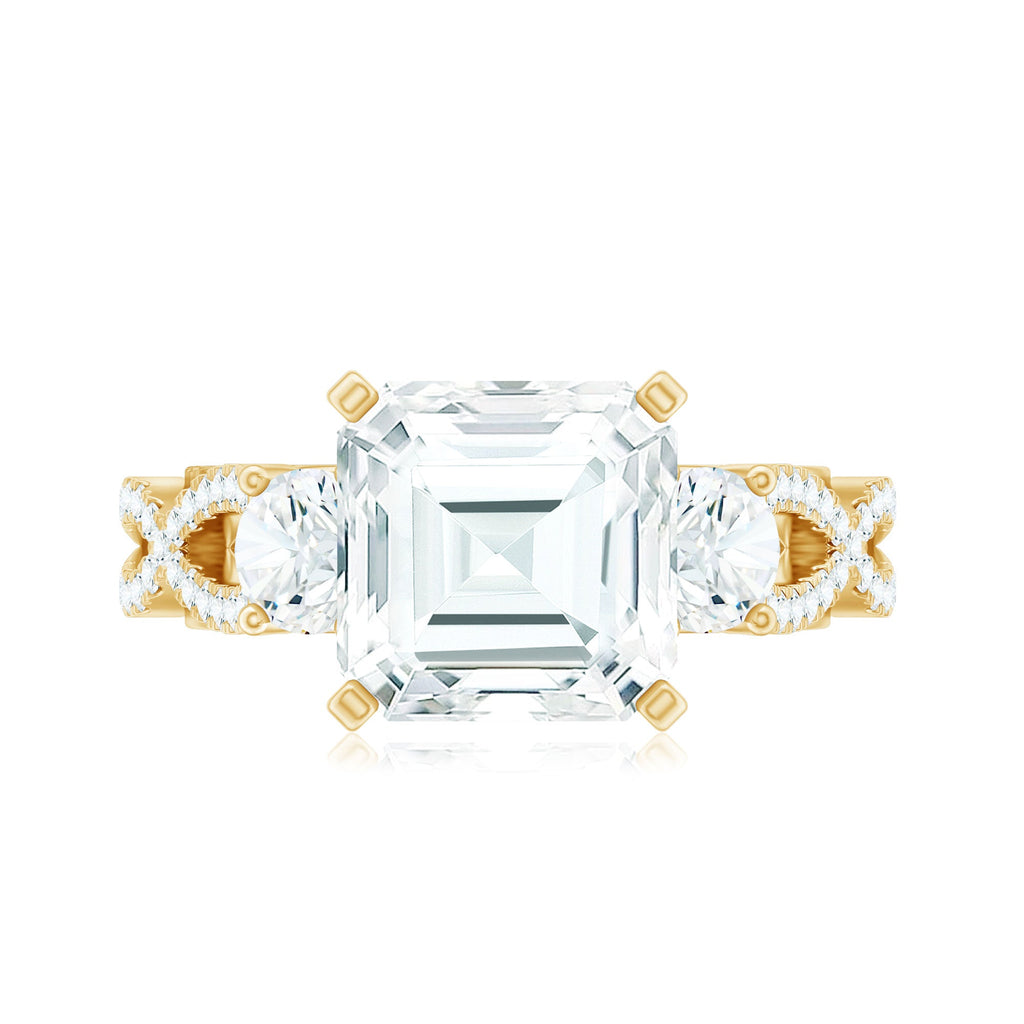 Asscher Cut Certified Moissanite Vintage Looking Engagement Ring