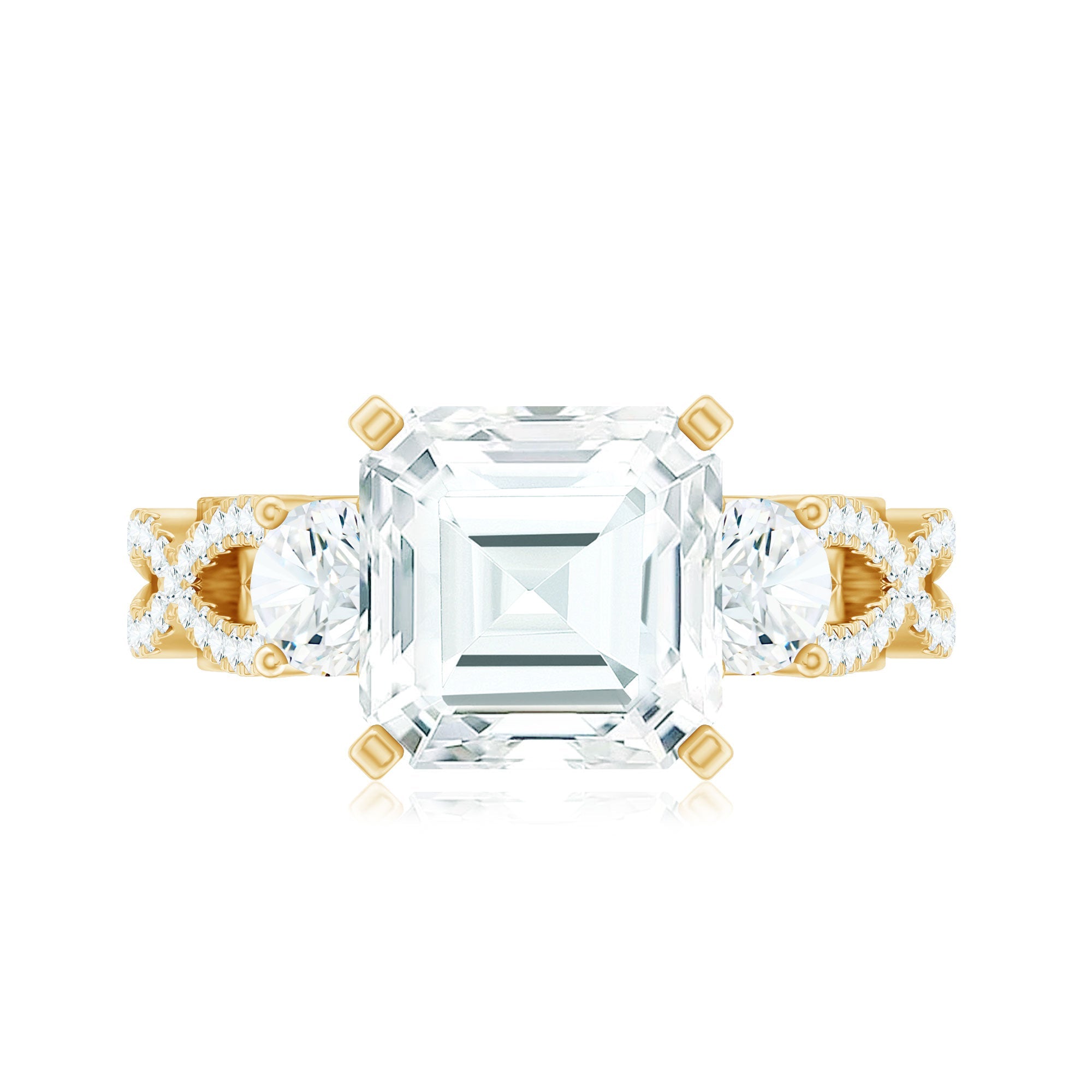 Asscher Cut Certified Moissanite Vintage Looking Engagement Ring