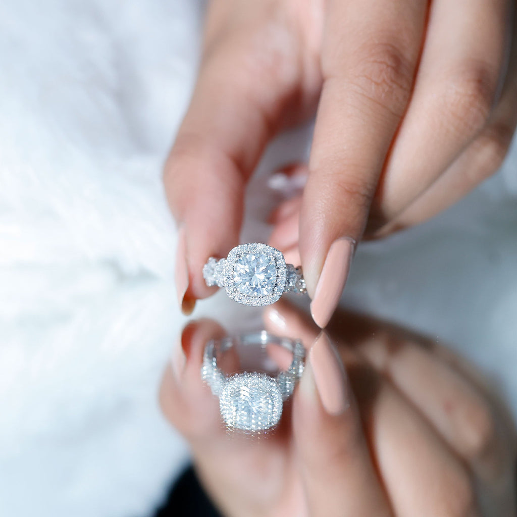 8 MM Cushion Cut Moissanite Vintage Inspired Engagement Ring