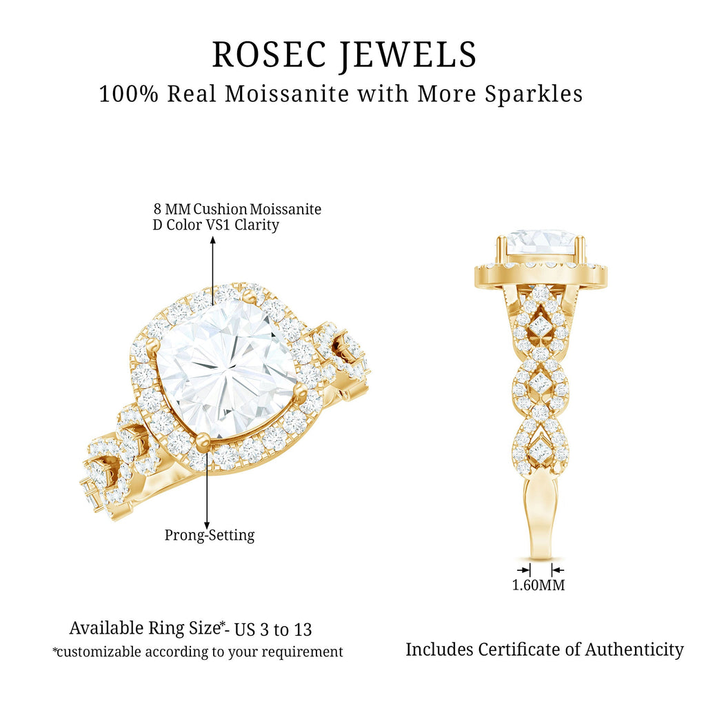 8 MM Cushion Cut Moissanite Vintage Inspired Engagement Ring