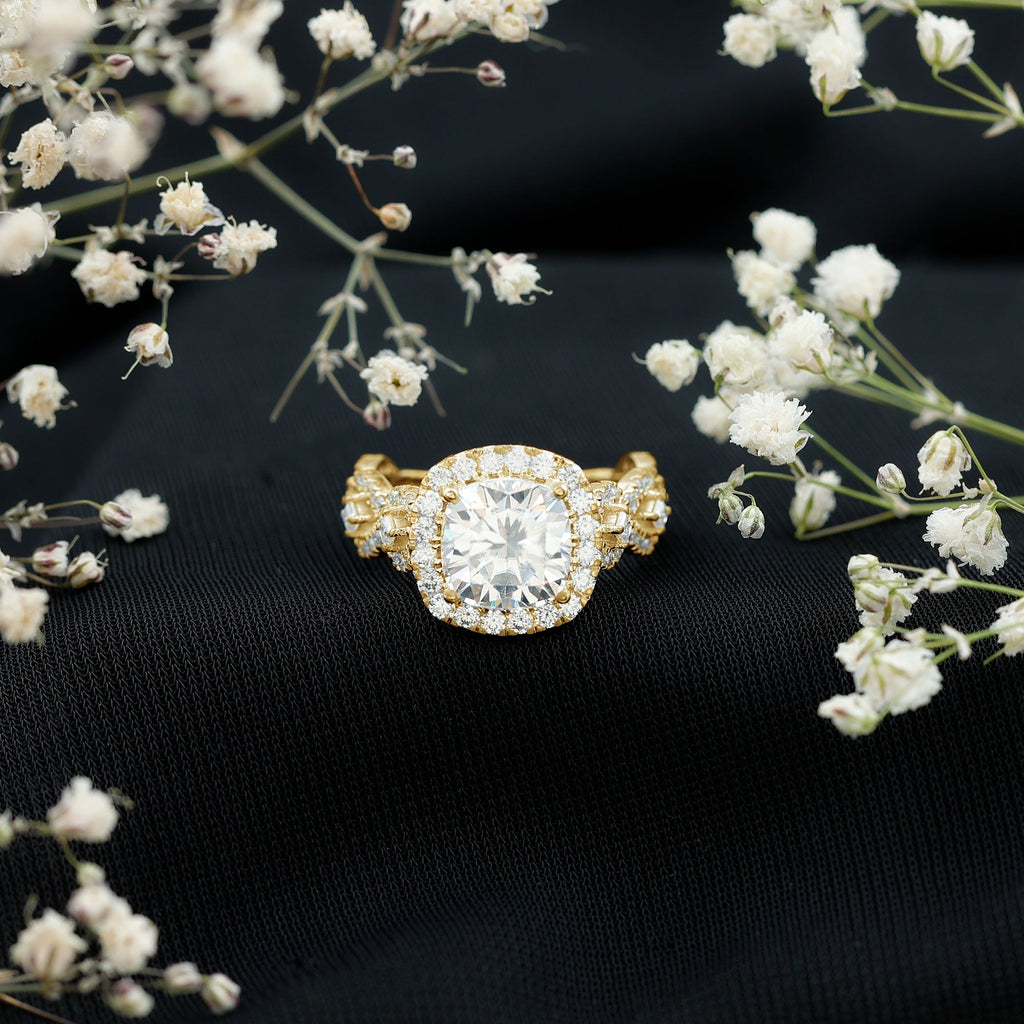 8 MM Cushion Cut Moissanite Vintage Inspired Engagement Ring