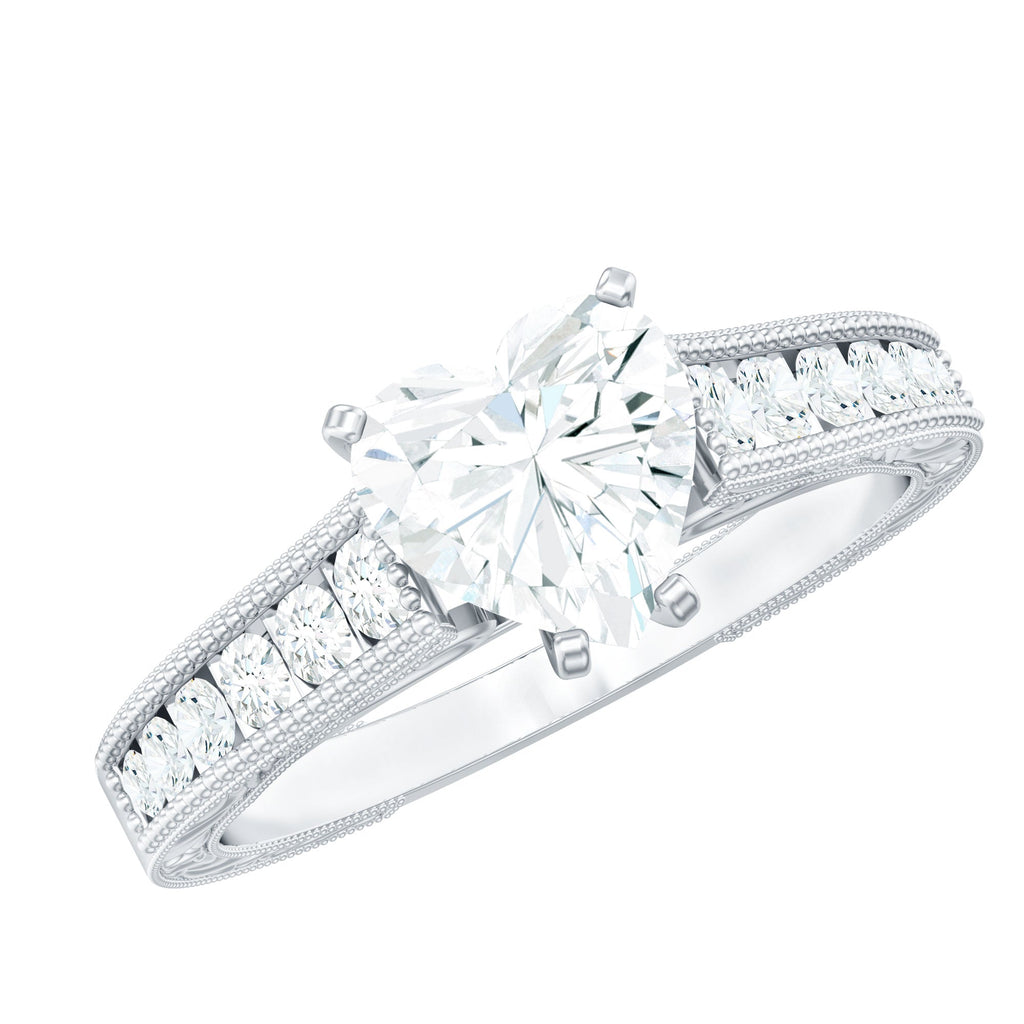 2 CT Moissanite Heart Engagement Ring with Beaded Details