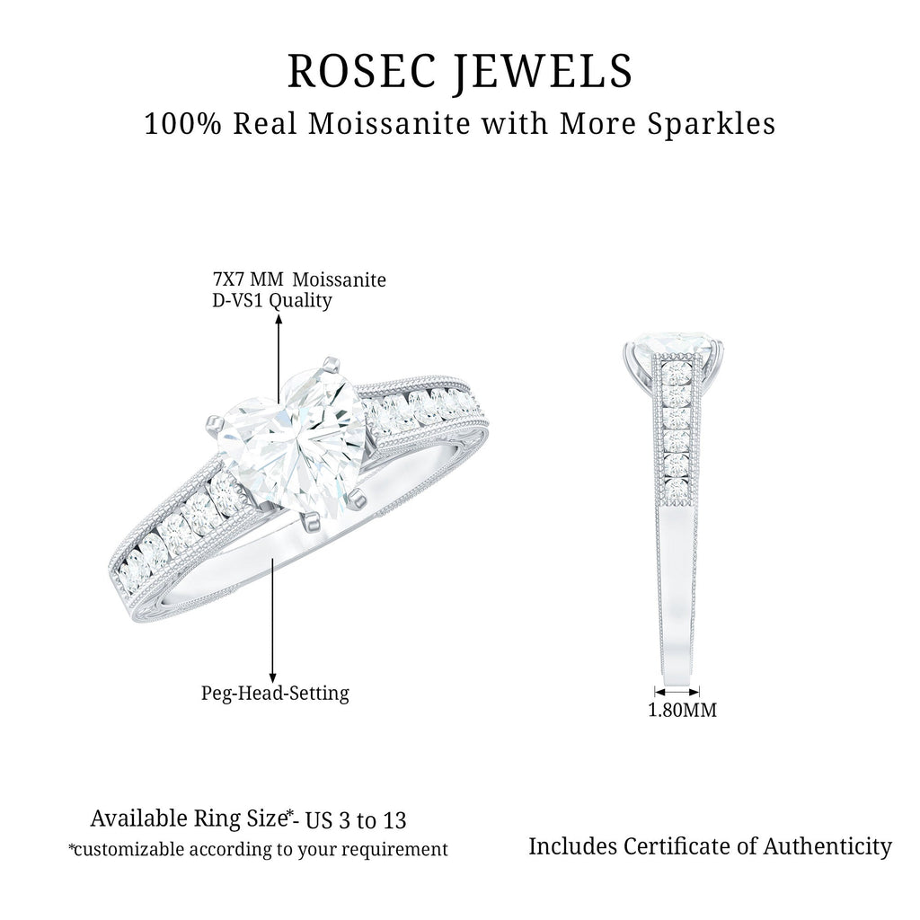 2 CT Moissanite Heart Engagement Ring with Beaded Details