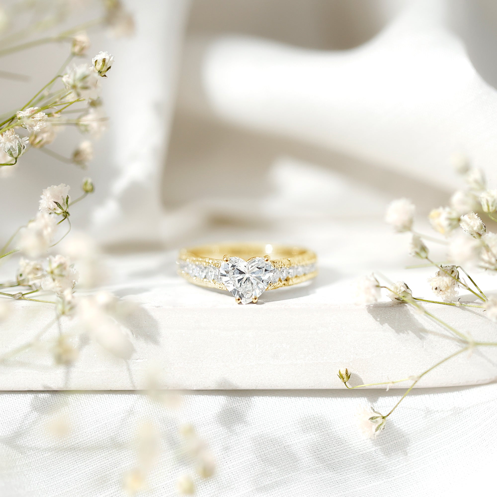 2 CT Moissanite Heart Engagement Ring with Beaded Details