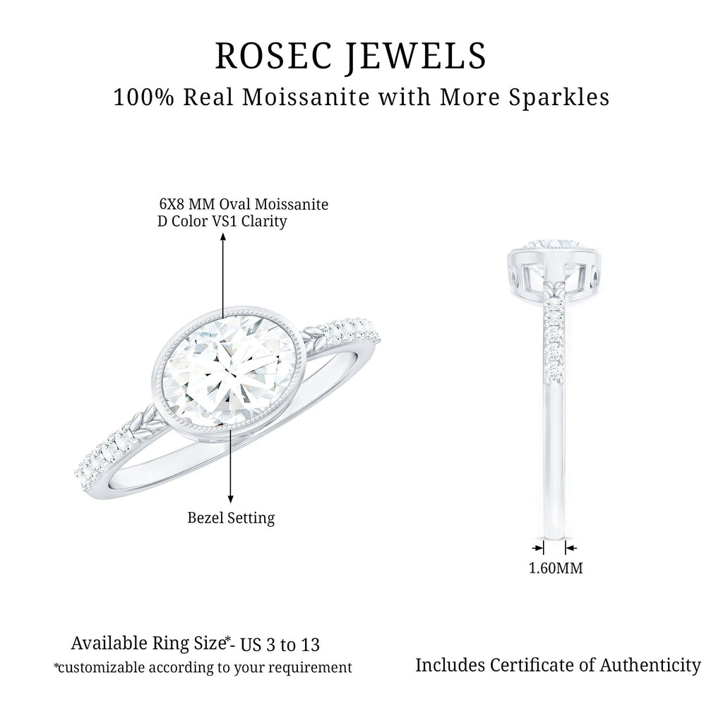 Moissanite East West Engagement Ring in Bezel Setting