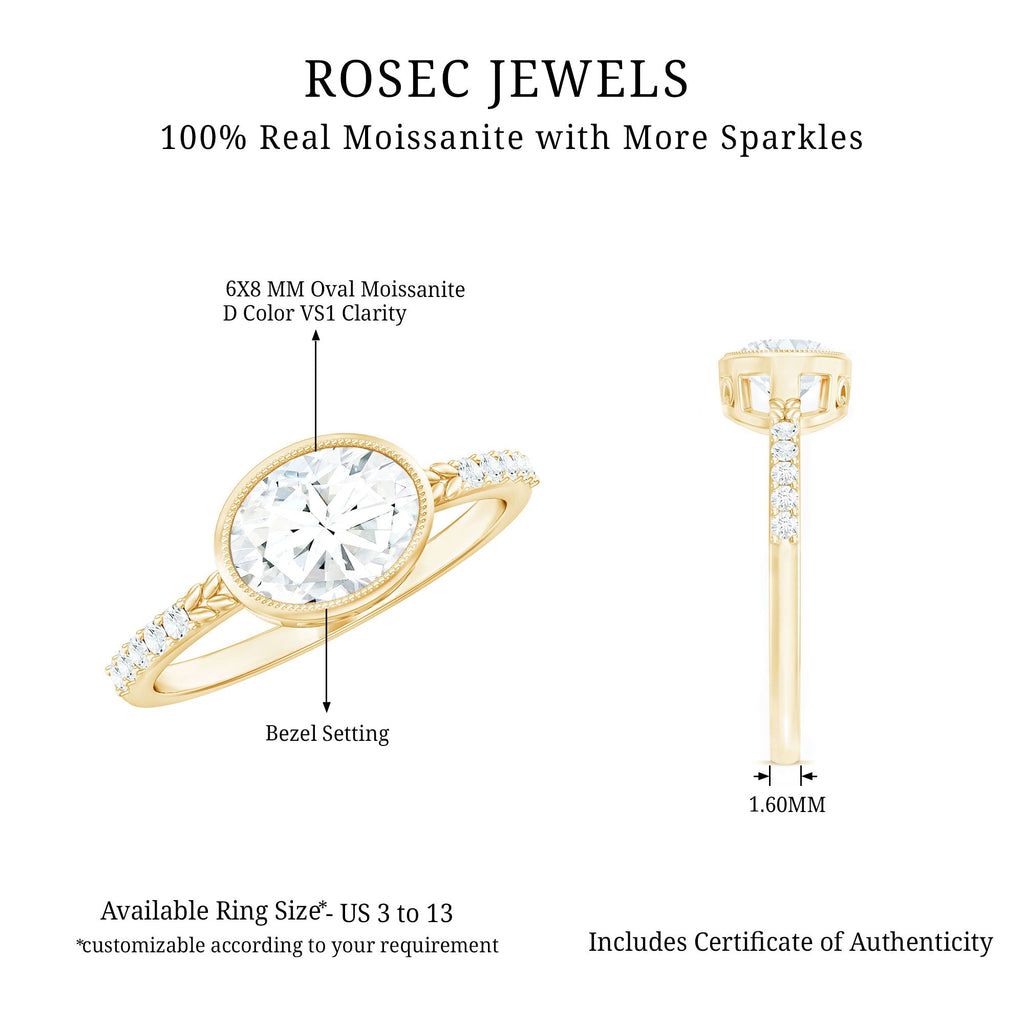 Moissanite East West Engagement Ring in Bezel Setting