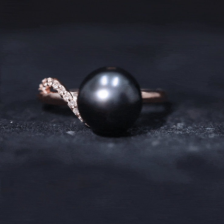 10MM Tahitian Pearl Solitaire Engagement Ring with Diamond
