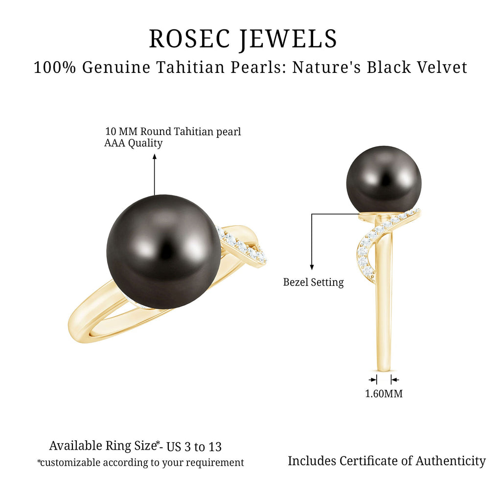 10MM Tahitian Pearl Solitaire Engagement Ring with Diamond