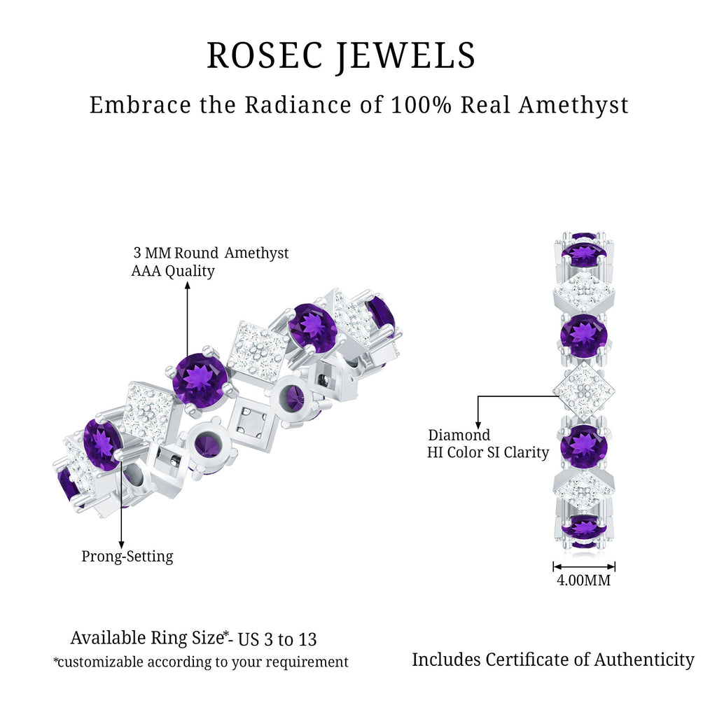Purple Amethyst and Contemporary Diamond Eternity Ring